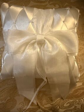 Luxury Satin Bow Ring Bearer Pillow in White